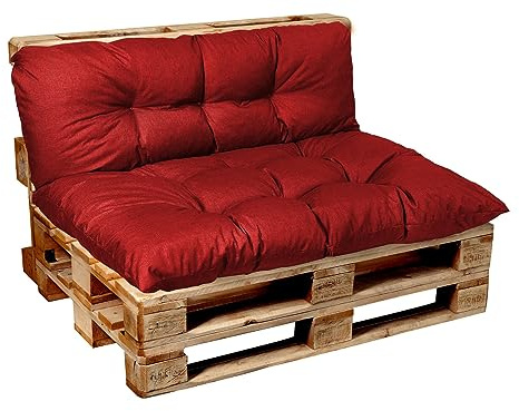 Garden Factory Palettenkissen Palettenauflagen Palettenpolster Sitzkissen, Rückenlehne oder Set, Gesteppt (Set (Sitzkissen 120x60 + Rückenlehne 120x50), Rot)