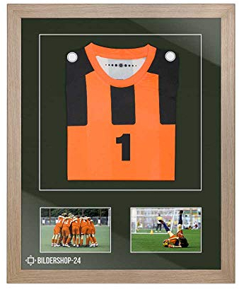 Bildershop-24 Bilderrahmen Trikotrahmen stabil RahmBig Eiche Natur 50 X 70 cm Rahmen für Trikots, Sport Shirts + Passepartout dunkel Grün