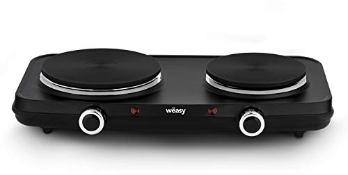 Wëasy PLW225 Placa Eléctrica Portátil Con 2 Fuegos, 2250 W, Tempertaturas Regulables, Diámetro 15 Cm y 18 Cm, Ideal Para Uso En Casa o Camping