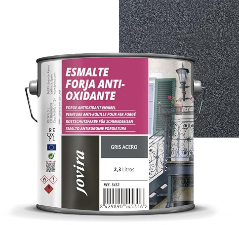 JOVIRA PINTURAS Esmalte Forja Antioxidante al Disolvente. Protección y decoración sobre hierro. (2,3 Litros, Gris Acero)