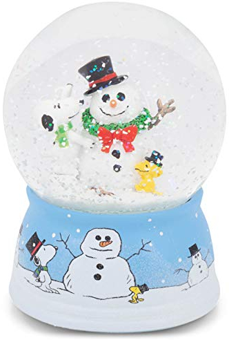 Roman 133797 Schneekugel Snoopy Woodstock mit Musik, Schneemann, 14 cm, mehrfarbig