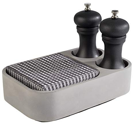 APS 11648 Table Caddy „Element“, graue Tischhilfe aus Beton mit 2 Löchern ( je 6,5 cm) und möbelschonender Unterseite / Abmessungen 23,5 x 16 cm / Höhe 6,5 cm, Grau