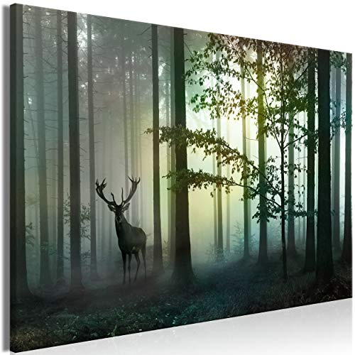 decomonkey Mega XXXL Bilder Wald Hirsch, 165x110 cm, 1 Teilig, Natur, Tier | Wandbild, Leinwand, Selbstmontage DIY, Einteiliger XXL Kunstdruck, zum Aufhängen