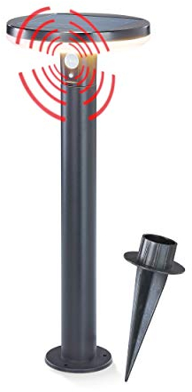 Solaire LED Capteur Borne Lumineuse Arezzo - Couleur de la Lumière 3000K Blanc Chaud - Max. 600 Lm Lichtstrom - D'Autonomie 8 Hauteur - Dimensions 20 X 50 CM - Lampe Lampadaire Détecteur Mouvement