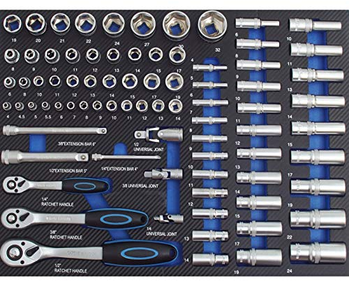 TRUTZHOLM Profi Werkstattwagen Einlagen Werkzeugeinlage in verschiedenen Ausführungen aus Schaumstoff 520x400mm (Steckschlüssel-Set)