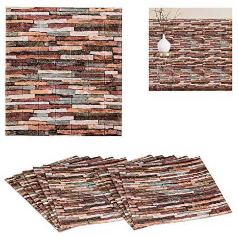 30 x Wandpaneele, selbstklebend, zuschneidbar, 3D Paneele, Wandverkleidung Steinoptik, PE, 77x70 cm, Steinpaneele, bunt