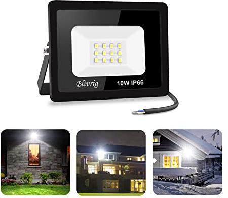 Blivrig 10W Faro LED da esterno Bianco Freddo 6500K, 1000LM Faretto LED Parete, IP66 Impermeabile Fari LED per Casa Cortile Giardino Palestra Garage