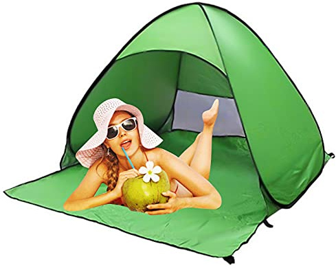 HSGAV Strandmuscheln Automatisches Aufstellzelt, Wurfzelt 2-3 Personen Leichtes Sofortzelt Anti-UV-Schutz Wasserdichtes Aufstellzelt mit Tragetasche für Strand,Picknick,Camping,Angeln,Light Green