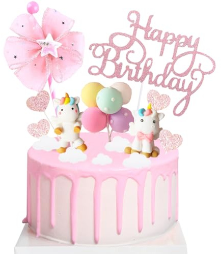 AODIGEGE Einhorn Tortendeko Geburtstag Macaron Kuchen Deko Torte Topper Einhorn, Regenbogen, Geburtstagsbanner für Kinder Mädchen Junge