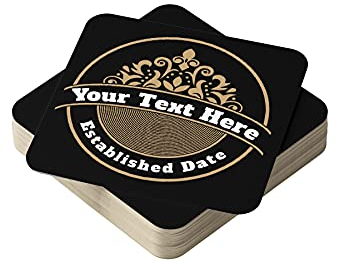 Personalised Beer Mats Pack of 24 - Multi Bulk Buy Absorbent Recyclable Cardboard Drink Mat Coasters 95mm x 95mm x 1mm Square - Accessories for Home Bars Pubs - CO-CARD-011-24 - ADD YOUR TEXT