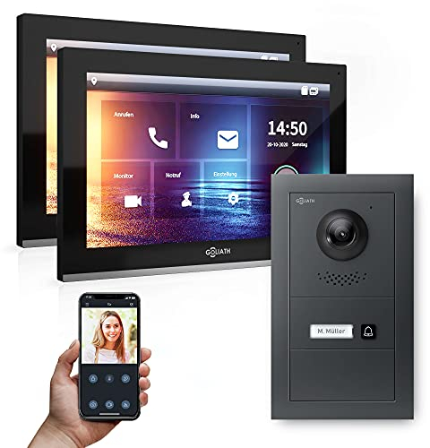 Goliath Hybrid | IP | Full-HD Video Türsprechanlage | App | 1-Fam | 2 x Full-Touchscreen 10 | Aluminium Aufputz Türstation | + Blanko Modul | 180° Ultra-Weitwinkel | AV-IPS-666