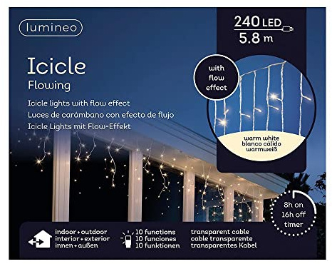 LUMINEO CORTINA LED ICICLE LIGHTS PARPADEANTE 5,8m 240 LEDS LUZ CALIDA
