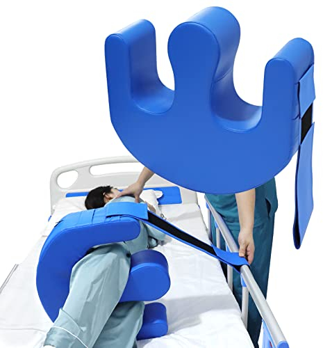 LOSCHEN Cuscino a forma di U in pelle PU anti-decubito, cuscino reversibile per pazienti con paralisi, aiuto per la cura del letto per anziani, con cinghie (blu scuro)
