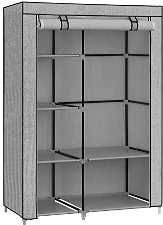 SONGMICS Armoire à Vêtements, Penderie, 1 Tringle à Vêtements, 6 Niveaux, Tissu Non-tissé, Cadre Métallique, 45 x 105 x 168 cm, pour Chambre, Couloir, Dressing, Gris avec Motifs Chevrons RYG085G22