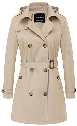 CREATMO US Women's Relaxed-Fit Water-Resistant Trench Coat Khaki 3XL
