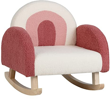 COSTWAY Kindersofa Kinder Schaukelstuhl, Kindersessel Teddy Samtmaterial & Massivholzbeinen, Anti-Kipp-Design, Mini-Sessel für Kinderzimmer, Kinderstuhl für Kleinkinder 3–5 Jahre (Rosa)