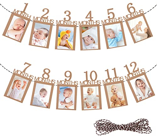 QUOTRE Baby Ersten Geburtstag Foto Banner Girlande, Kinder Monatlich Bild Prop Kraftpapier Rahmen, Hängende Wanddekoration für Party Dekor, Heilige Kommunion