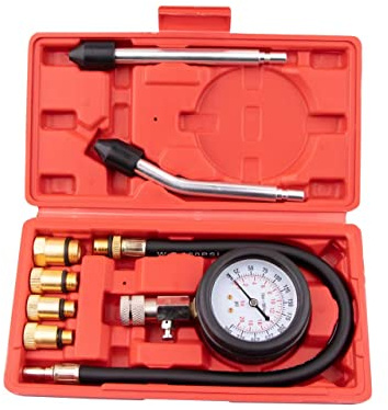 Yonligonju 8PCS Compression Tester Kit 0-300 PSI Petrol Gas Engine Cylinder Pressure Gauge Automotive Tool for Motorcycle Car Truck (Red)
