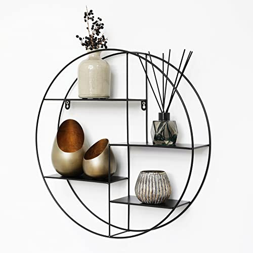 IVOL Wandregal Rund Schwarz 50x10 cm, rundes Metall Wandregal mit 4 Metallböden, hängendes Dekoregal, modernes Wandregal rund für Wohnzimmer, Schlafzimmer, Küche, Flur, Büro & Wanddeko Zuhause modern.