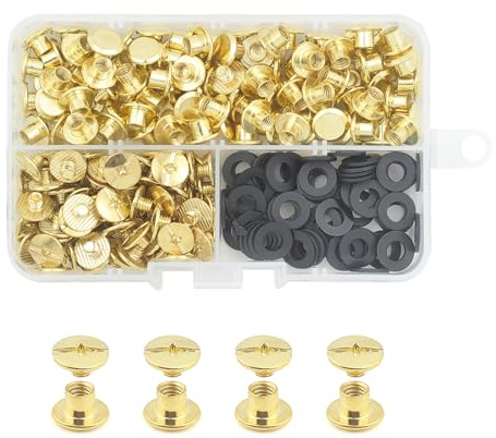 JINTANG 100pcs M5x4 remaches de tornillo,remaches para cuero,Tornillo Chicago Remache,Se utiliza para la artesanía de cuero DIY bolsa de ropa, zapatos, libros, y la decoración (de oro)
