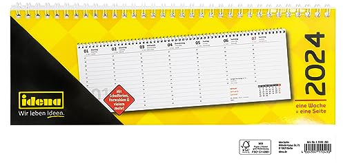 Idena 11049 - Tischkalender 2024 quer, 286 x 101 mm, 1 Woche auf 1 Seite, Wochenplaner, Querkalender