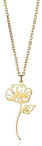 LODMLOER Geburtsmonats-Blumen-Halskette – 18 Karat Iris-Lilien-Stechpalmen-Blumen-Anhänger-Halskette,Monatsspezifische Blumen-Halskette,Schmuck,Geburtstag,Muttertagsgeschenk,August,45+5Cm