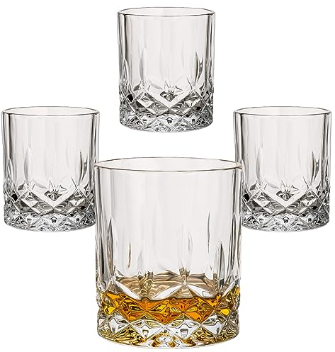 Gouveo Set di 4 bicchieri da whisky Crystal da 300 ml – bicchieri in cristallo design per scotch, cognac, branntwein, set regalo per uomini e amanti