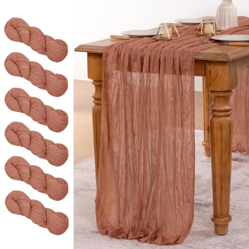 MLMW Lot de 6 chemins de table rustiques en étamine, 4,3 m en gaze, pour mariage, fête prénatale, anniversaire, décoration de fête prénuptiale, rose foncé