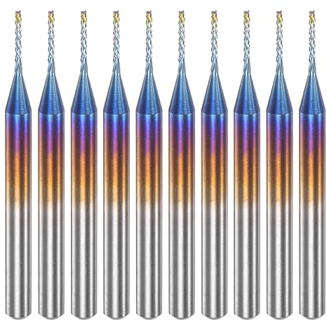 QUARKZMAN 10uds Fresas CNC Enrutador Barrenas 1/8 Vástago 0,8mm Azul Recubierto Tungsteno Carburo Fresado Cortadores para PCB Acrílico Madera Aluminio Metal