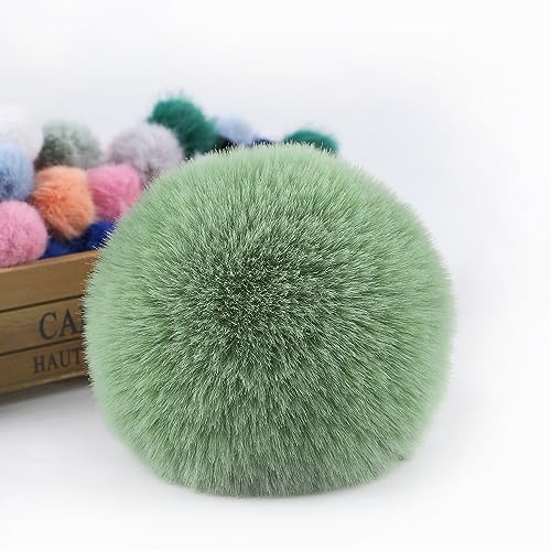 5 Stk 12cm Pompons Kunstfell Kaninchenfell Fellbommel,Kunstpelz Pom Pom Ball Plüschbälle Bommeln für DIY Handwerk Mützen Anhänger Dekoration Damen Mädchen Taschenanhänger Schlüsselanhänger,Grau Grün