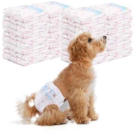 Disposable Dog Diapers Female 90 Count Doggie Diapers for Female Dogs (Waist 10-16.5 in S) Super Absorbent Small Doggie Diapers for Heat Excitable Urination or Incontinence - Pink