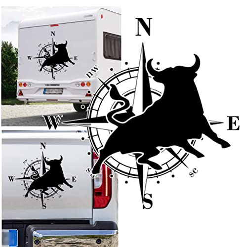 Rakelfix Autocollant boussole taureau Espagne Espanja espagnol Taille et couleur au choix / texte souhaité pour camping-car, caravane, voiture, caravane Autocollant Rose des vents