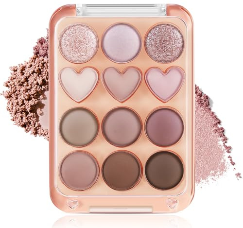Boobeen Bunte Lidschattenpalette, mischbare schimmernde und matte Nude-Töne, 12 pigmentierte Puder, leuchtende Augen-Makeup-Palette