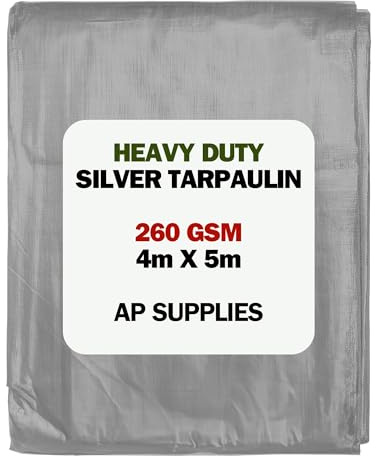 AP Supplies Silver Tarpaulin 260gsm 4m x 5m, Waterproof UV Resistant