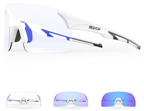 SCVCN Fahrradbrille Selbsttönend für Damen Herren, Photochrome Radsportbrille Sonnenbrille mit UV400 Schutz Randlose Transprante Gläser für Outdoorsports S142-PH