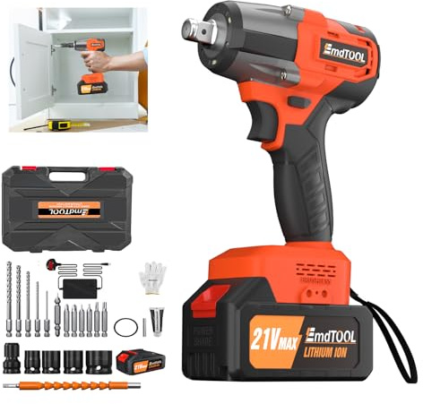 HSHa Cordless Impact Wrench High Torque 450N.m, 1/2Inch Battery Impact Gun 2500RPM with 6.0 Battery and Charger, Brushless Impact Wrench with 4 Sockets, LED Work Light, for Car Tire Truck RV, Orange