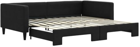 ZQQLVOO Bed Frame Lattenrost Palettenbett Bodenbett Tagesbett Ausziehbar Schwarz 100x200 cm Stoff