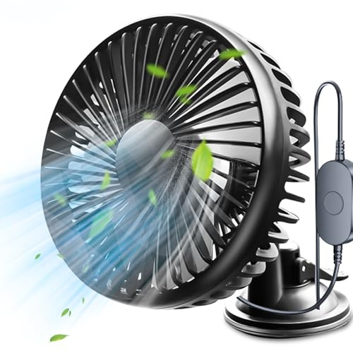GOMETY Auto Ventilator, Tragbare 360 °Drehbarer Auto Fan, USB 12V/24V Universal-Kfzventilator 3 Geschwindigkeitsstufen, Auto-Kühlluftventilator Tischventilator für Zuhause Büro Kinderwagen Camping