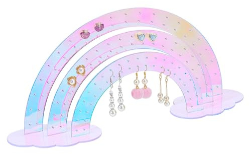 nbeads 3-Tier Acryl Regenbogen Ohrring Organizer, 37.5x8.3x16.3cm 3D Regenbogen Ohrstecker Schmuck Show Rack Klarer Acryl Ohrring Rack Halter Organizer 126 Löcher für 63 Paare für Ohrring Lagerung