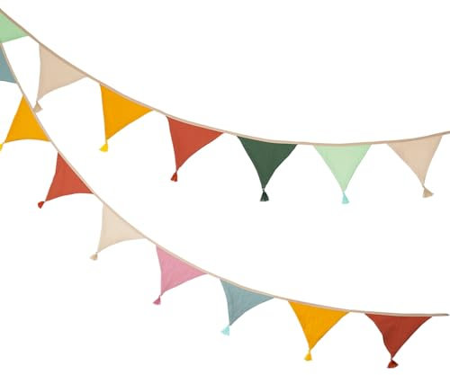 JDBlissful Bunting Banner Fabric Flag Banners Multicolor, 20 PCS Garden Bunting, Vintage Fabric Bunting, Nursery Bunting for Wedding Birthday Baby Shower Anniversary Nursery 2.6m (candy colours)