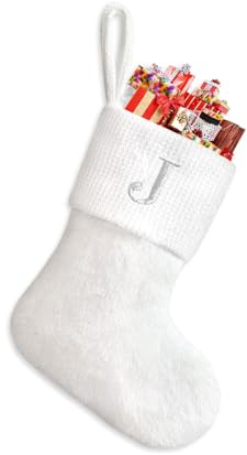Putentfun Weihnachtsstrumpf Personalisiert Nikolausstrumpf 22 cm Weihnachtsstrumpf Füllung für Weihnachtsdekoration Christmas Stockings Weihnachtsbaum Kamin hängende Ornamente - b Weiß J