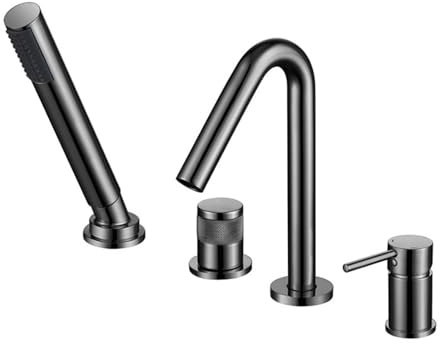 XJTNLB 4-Loch Wannenrandarmatur Badewannenarmatur Grau Wasserhahn Badewanne mit Dusche Einhebelmischer Dusche mit Handbrause-A