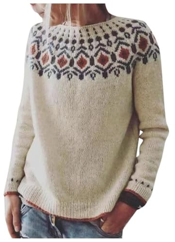 Pull NorvéGien Femme Grande Taille Mohair Pull Maille Hiver Chaud Chic Imprimé Geometrique Vintage Pullover Oversize Tricoté Jacquard LéGer Chandail Manche Longue Col Bateau Elegant Thermique