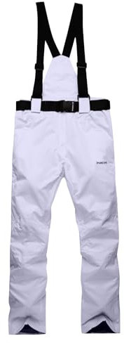 Skihose Herren Outdoor-Sport-Schneehose Mit Hosenträgern Wasser- Und Winddichte Skihose, Warme Schneehose Mit Schneefang Und Verstärkung Gegen Skikantenschläge White 3XL