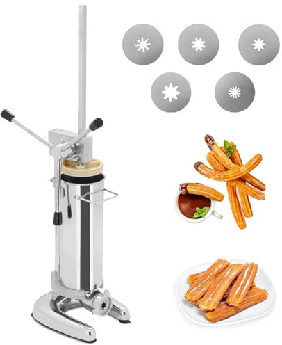 Naturalpowev Churro Maker Machine, Commercial Stainless Steel Churro Gun Kit with 5 Molds & Booster-powered Handle, Cookie Press Set for Kitchen Restaurant,3L