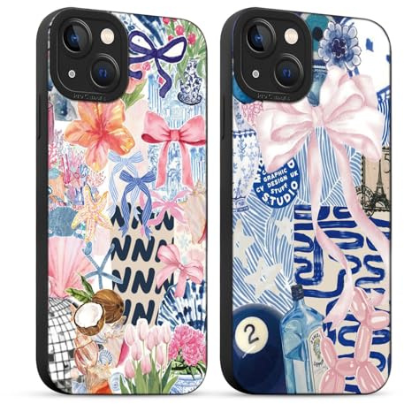 Yirlbey 2 Stück für iPhone 13 Hülle 6,1 Zoll Collage Sommer Handyhülle Aesthetic Summer Motiv Schleifen Muster Design, Weiche Bunt Silikon TPU Bumper Ultra Dünn Kameraschutz Schutzhülle Mädchen Case