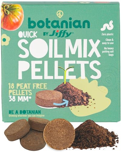 18 Peat Free Quick Soil Mix Pellets - Zero Plastic Potting Soil for Herbs, Vegetables & Flowers Simple & Easy to Use 38mm Coir Discs Perfect for Sowing & Planting Indoors or Outdoors Jiffy Botanian
