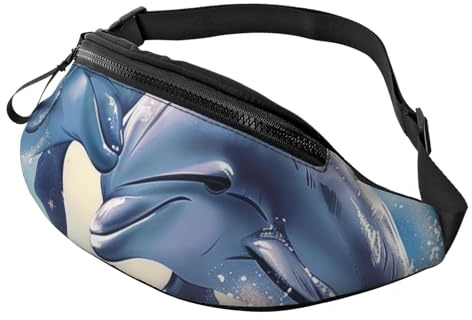 Delphins in Love Bauchtasche mit Kopfhörerloch für Männer und Frauen, verstellbare Sport-Fanny-Tasche für Outdoor, Workout, Wandern, 1 Stück, Schwarz , Einheitsgröße, Wanderrucksack