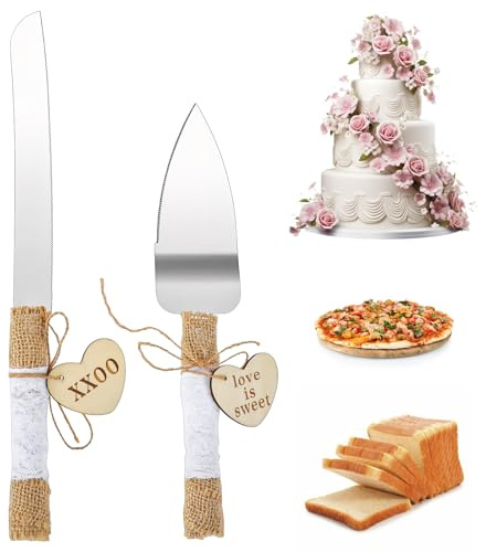 CIATBYYJ Bröllopstårtkniv och tårtspade set, tårtspade rostfritt stål, silver, tårtkniv, bröllopsdag, tårtspade för bröllop, födelsedag, fester, årsdag