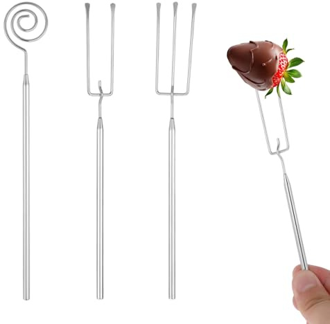3 Pcs Chocolate Dipping Tool, Stainless Steel Candy Fondue Forks Slotted Spoon Chocolate Dipping Fork Candy Making Tools Dishwasher Safe Decorating Kit for Baking, DIY Truffles, Pralines